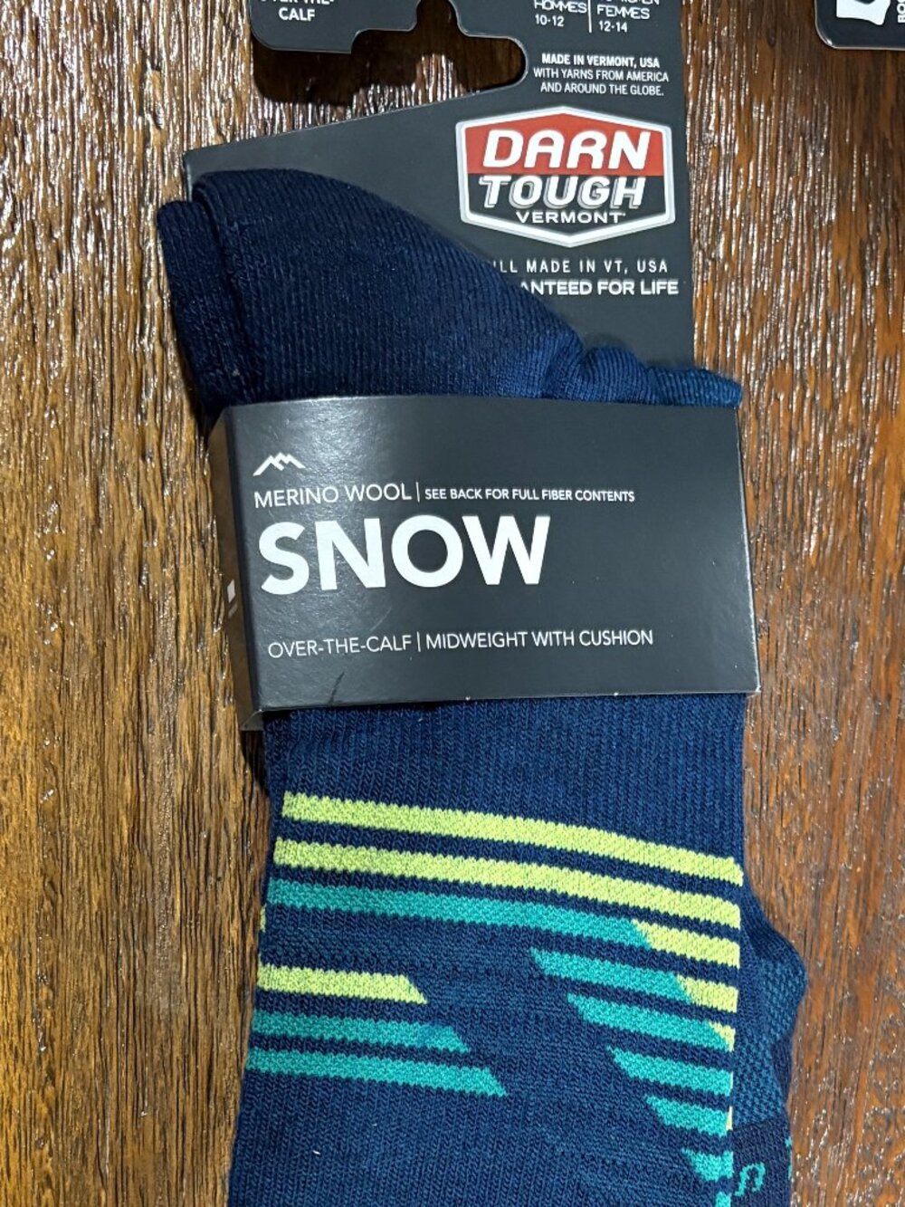 Darn Tough Vermont Snow Merino Wool Socks Navy Striped sz L Over the Calf NEW